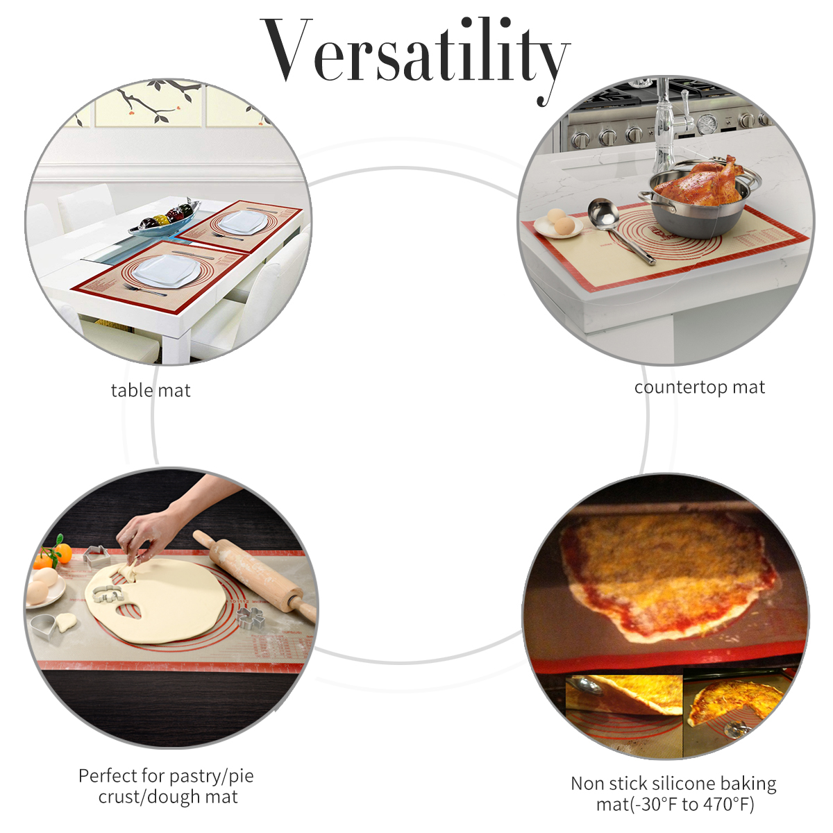 Nonslip Silicone Pastry Mat Extra Large with Measurements 28”By 20
